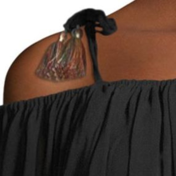 YFB Off Shoulder Black Long Sleeve Chiffon Blouse - Picture 4 of 8